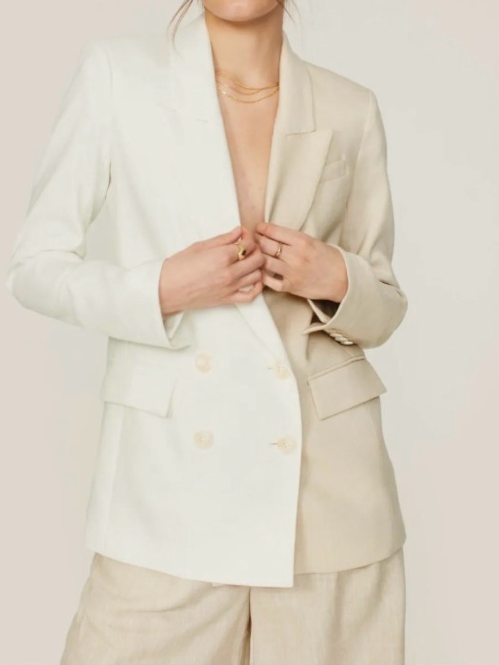 Veronica Beard Braeton Dickey Linen Two-Tone Cream Double-Breasted Blazer S 2